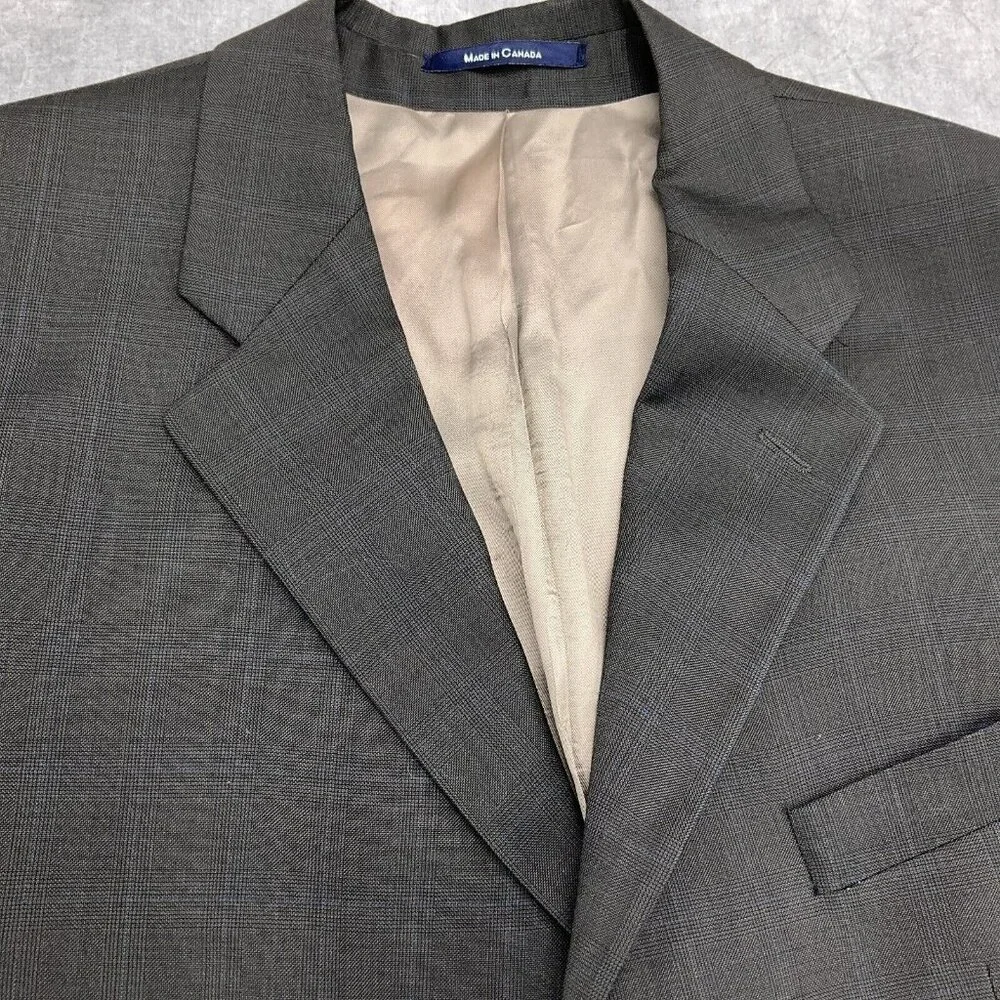 Chaps Ralph Lauren Blazer Men 42R Gray Blue Plaid Cashmere Wool Union Canada VTG